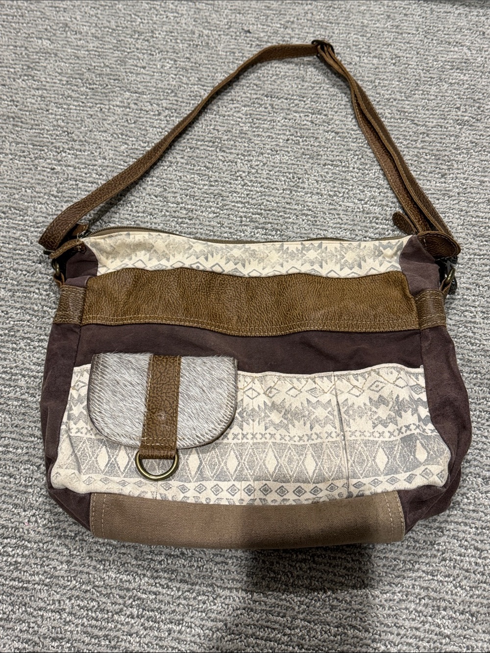 Myra Bag Brown and Cream Patterned Shoulder Bag